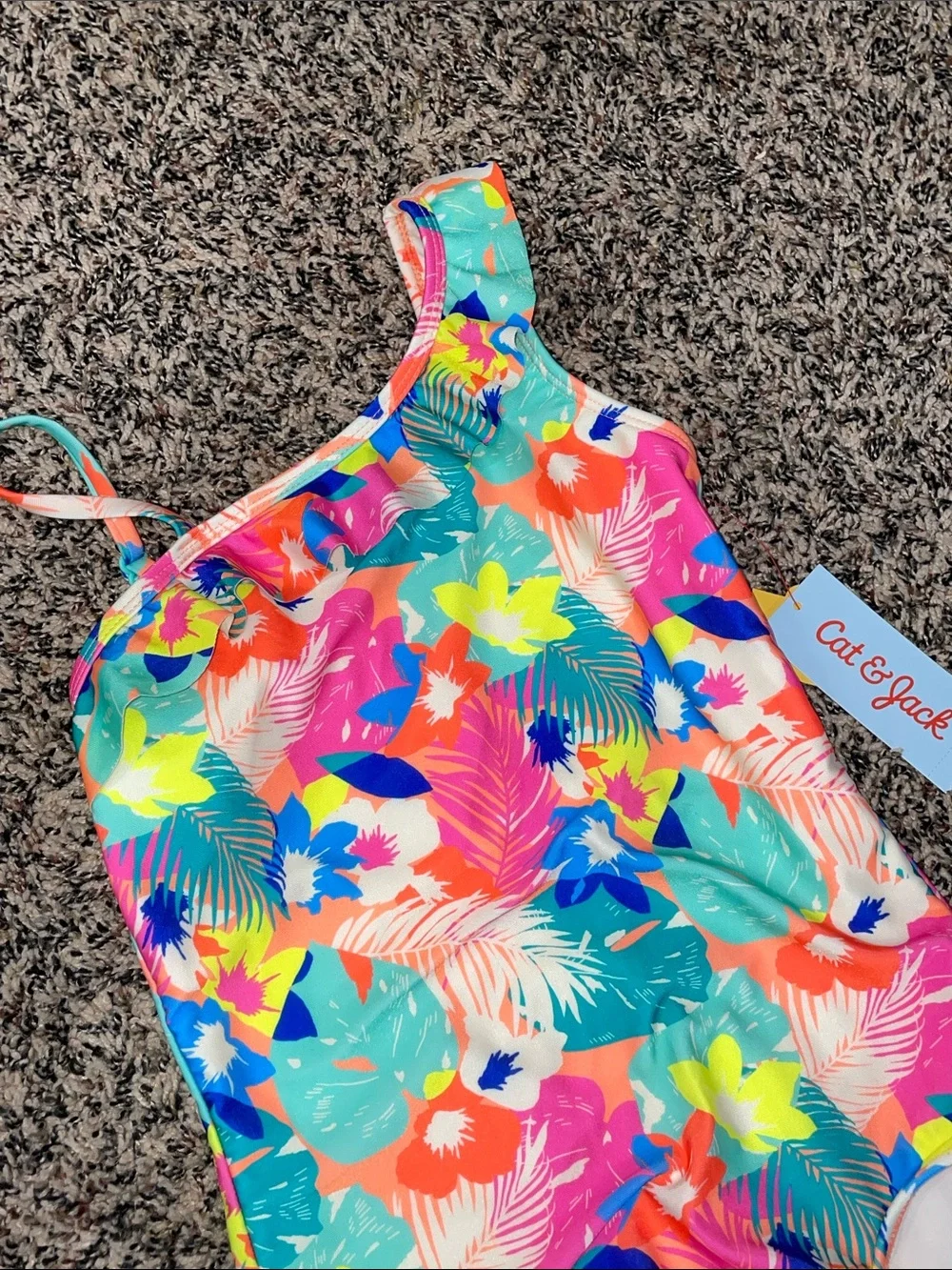 Cat & Jack Multicolor Ruffle Floral Tropical Swim One-Piece Girls M (8) NWT